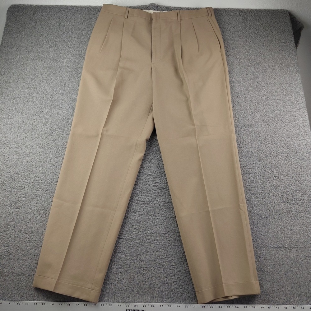Corbin Dress Pants Mens 37x32 Artisan Worsted Pleated Khaki Tan Made in USA